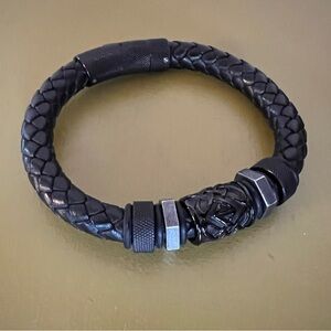 Black Braided Bracelet with Silver Accents